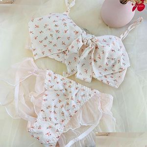 BH's sets Japanse schattig Kawaii lingerie beha string set ondergoed slips voor vrouwen meisje schoolmeisje Lolita kant transparant en panty Dro Dhofm