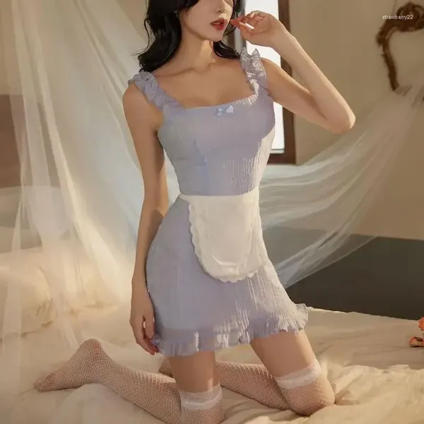 Conjuntos de sujetadores Traje de mucama japonesa Lencería Traje de cosplay Babydoll Sexi Lenceria Erótico Lindo Sirviente Juego de roles Body Vestido de delantal francés