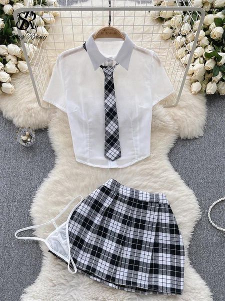 Sets JK uniforme trajes eróticos lencería mujer manga corta tanga sexy mujer sin sensoridad faldas de mujeres cosplay