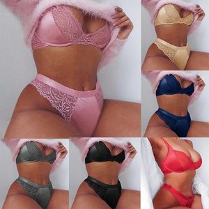 Bh's Sets Kant Mesh Grote maten Tweedelige Sexy Doorzichtige intieme dameslingerie Dame V-hals Draadvrij ondergoed Push-up bh en pantyset