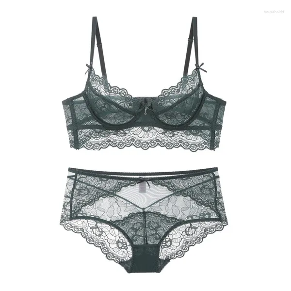 Soutien-gorge Ensembles Dentelle Ultra Mince Soutien-gorge transparent avec bandes larges push-up sans doublure et culotte ensemble femmes lingerie sous-vêtements plus taille 70A - 95D