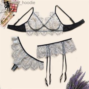 Leechee Nieuwe Lingerie set Vrouwen Sexy Draadloze Bh set Transoarent Lingerie Bloemen Kanten Ondergoed Bh Kousenband Panty 3 stks Sexy set LJ201211 L230919