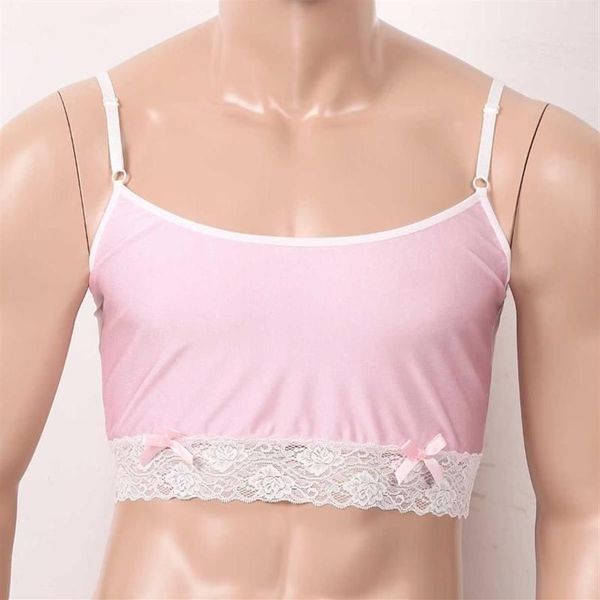 Soutien-gorge Ensembles Lingerie Hommes Porno Soyeux Soutien-Gorge Top Spaghetti Sangle Profonde U Camisoles Gilet Sissy Crossdresser Crop Tops Sexy Lenceria Gay T2793