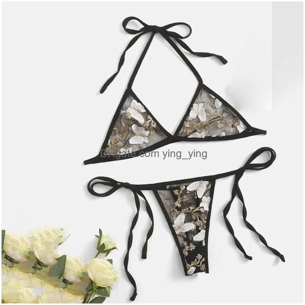 Soutien-gorge Ensembles Lingerie Sexy Floral Broderie Sous-Vêtements Ensemble Transparent Dentelle Érotique Porno Corps Femme Soutien-Gorge String Underwire Tenues Drop de Dhly0