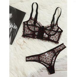 Soutien-gorge Ensembles Lingerie Femme Floral Broderie Soutien-Gorge Ensemble Sexy 2 Pièces Perspective Mince Dentelle Sous-Vêtements Pour Femmes Bref Costume #