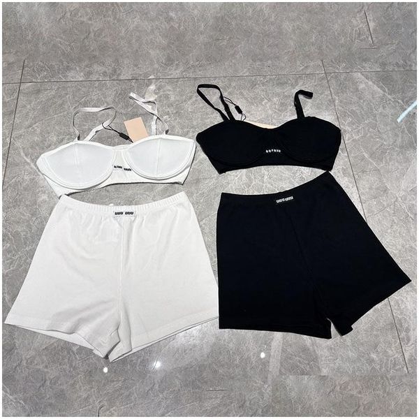 Bras Sets Luxury Women Bra Shorts Sous -wear Set Letters Y Push Up Sporty Lingere Boxers Swim Summer Pool Party Place Swimwear White B OTF92