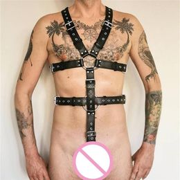 Bras conjuntos masculino couro corpo inteiro cockstraps arnês cintos fetiche homens bdsm bondage roupas gay tiras de peito gótico para rave partybr244l