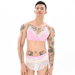 Soutien-gorge Ensembles Hommes Sexy Gay Lingerie Ensemble Dentelle Soutien-Gorge Sous-Vêtements Sissy Party Night Club Wear Fétiche Transexuelle Culotte Érotique