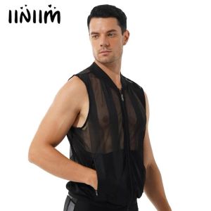 Soutiens-gorge Ensembles Hommes D'été Gilet Tops Transparent Mesh Veste Sans Manches En Plein Air Golf Pêche Voyage Zipper Gilet Costumes Exotique Tan2125