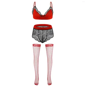 Le soutien-gorge définit le soutien-gorge en dentelle de lingerie de lingerie Sissy Lingerie With Throughgle Briess Fishnet High Stocks Gay Underwear Club Nightwear