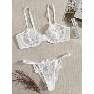 Bras stelt mesh geborduurde lingerie voor vrouwen esthetisch erctic tweedelige lekkere y Underwear deluxe erotische bh -set drop levering kleding otwna