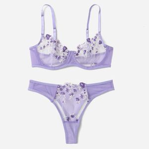 Ensembles de soutiens-gorge maille dentelle ensemble de lingerie à armatures voir à travers le soutien-gorge sous-vêtements sexy soutien-gorge et culotte transparent intime 230719