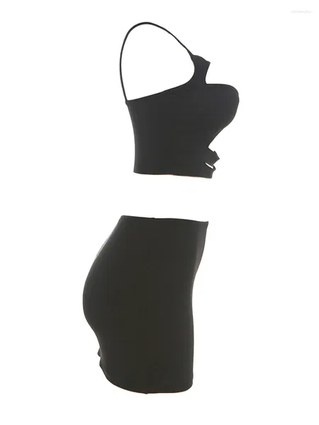 Soutien-gorge Ensembles Mieahory Femmes 2 pièces Tenues d'été Découpe Camisole courte et mini-jupe élastique Streetwear Vêtements de plage esthétiques (Noir