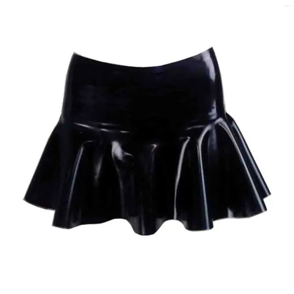 Soutien-gorge Ensembles Monnik Black Latex Jupe de mode Mini-jupe Sexy Femmes Caoutchouc Court Moitié avec garniture à volants pour Fetish Catsuit Club Party