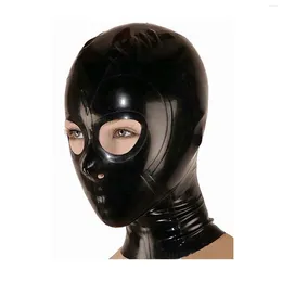 Soutien-gorge Ensembles MONNIK Masque en latex noir Open EyesNostrils Capuchon unisexe avec fermeture à glissière arrière à la main pour costume body cosplay clubwear