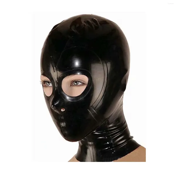 Conjuntos de sujetadores Monnik Black Latex Mask Open EyesNostrils Capucha unisex con cremallera trasera hecha a mano para traje Body Cosplay ClubWear