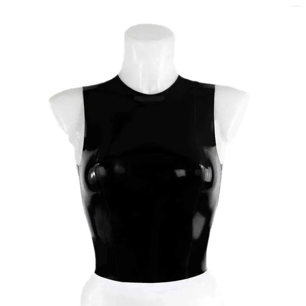 Soutien-gorge Monnik Noir Latex Sexy Serré Femmes Caoutchouc Sans Manches Gilet Gilet Sous-Vêtements Corset Pour Catsuit Party