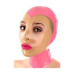 BH's sets MONNIK volledige dekking latex rubber kapmasker open ogen mond roze transparant met rits aan de achterkant handgemaakt voor Catsuit Party