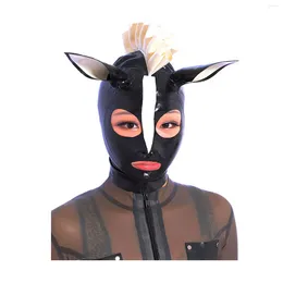 BH's sets MONNIK Latex grappig rubber paard masker kap met witte rand en rits aan de achterkant handgemaakt voor cosplay party clubwear bodysuit