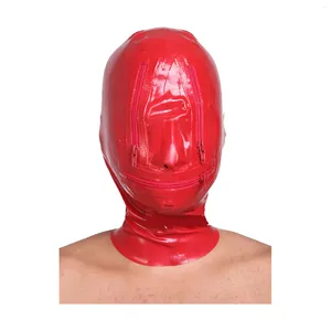 Soutien-gorge Monnik Latex Hood Caoutchouc Masque drôle Rouge avec EyesMouth Zipper Design pour Halloween Clubwear Body Cosplay Party