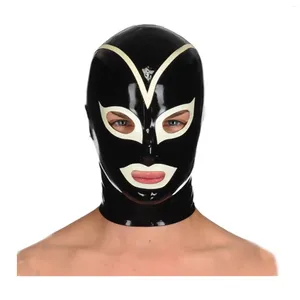 BH's sets MONNIK Latex Kaprubber Unisex Masker Open EyesMond met witte rand en rits aan de achterkant Handgemaakt voor Catsuit Cosplay Feest