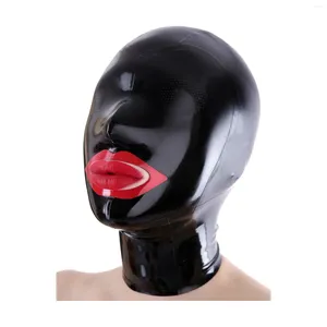 Soutien-gorge Ensembles Monnik Latex Masque Noir Mesh Yeux Et Nez Bouche Ouverte Fétiche Capuche Avec Fermeture À Glissière Arrière À La Main Pour Catsuit Cosplay Party Custome