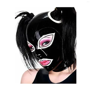 BH's sets MONNIK Latex masker damesmode rubberen capuchon met haargaten en rits aan de achterkant handgemaakt voor feest cosplay Catsuit