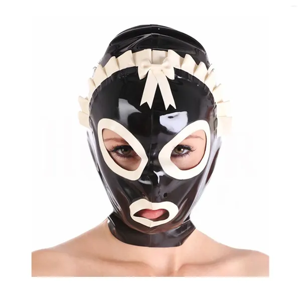 Conjuntos de sujetadores Monnik Máscara de látex Capucha de goma Estilo de mucama para fiesta Cosplay Halloween Catsuit Club Wear