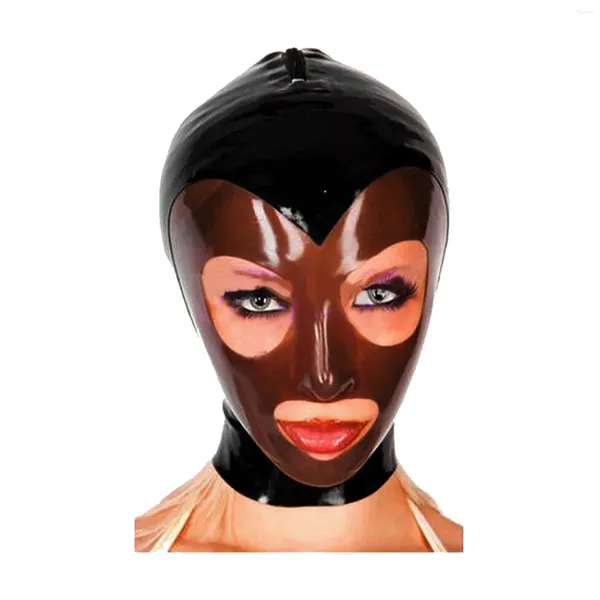 Soutien-gorge Monnik Latex Masque unisexe BrownBlack Couleurs Capot avec fermeture à glissière arrière à la main pour Catsuit Cosplay Party Wear