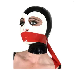 Soutien-gorge Monnik Latex Masque Unisexe BlancNoir Couleurs avec bande rouge à la main et fermeture à glissière arrière pour Catsuit Cosplay Party Clubwear