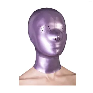 Soutien-gorge Ensembles Monnik Purple Latex Hood Masque avec des yeux ouverts en nid d'abeille pour Catsuit Cosplay Costume de fête fétichiste