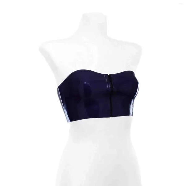 Soutien-gorge Monnik Violet Latex Sexy Serré Femmes Caoutchouc Bustier Sans Bretelles Avec Zip Sous-Vêtements Corset Pour Catsuit Party