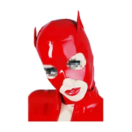Soutien-gorge Ensembles MONNIK Masque en latex rouge Capuche unisexe avec conception de chauve-souris pour la fête Catsuit Cosplay Wear
