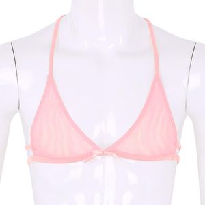 Beha's Sets MSemis Sexy Men Bra Sissy Lingerie Pink Lace Gay Underwear Mesh Zie door pure Y-Shape Back Unlined Triangle Bralette Topbras