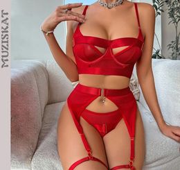 Bras sets Muziskat Spring Ladies Sexy Lingerie Complex Craft See-Through Mesh Hollowing Body Shaping Erotische vierdelige set Onlyfans