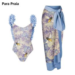Beha's Sets Para Praia Nieuwe 3D Flower Retro One Piece Swimsuit met Cover Ups 2023 Swimwear Women Monokini Beach Jurk Floral Bathing Suit T221206