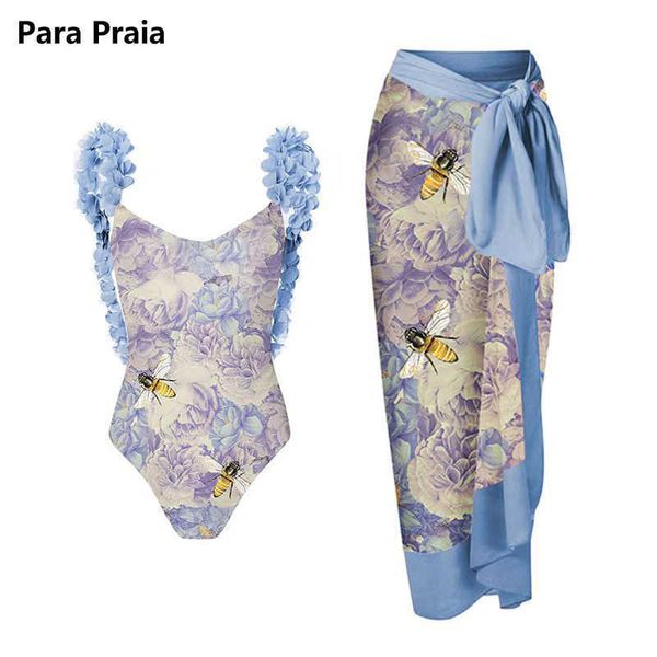 Ensembles de soutiens-gorge Para Praia Nouveau 3D Fleur Rétro Maillot De Bain Une Pièce Avec Cover Ups 2023 Maillots De Bain Femmes Monokini Robe De Plage Floral Maillot De Bain T221206