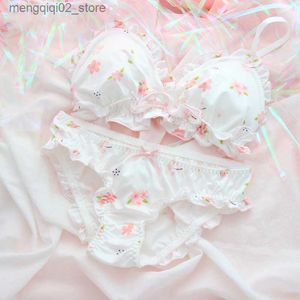 BH's Sets Roze Sakura Schattige Japanse beha slipje Set Draadloos Zacht ondergoed Slaap Intimates Set Kawaii Lolita beha en panty set Q230922