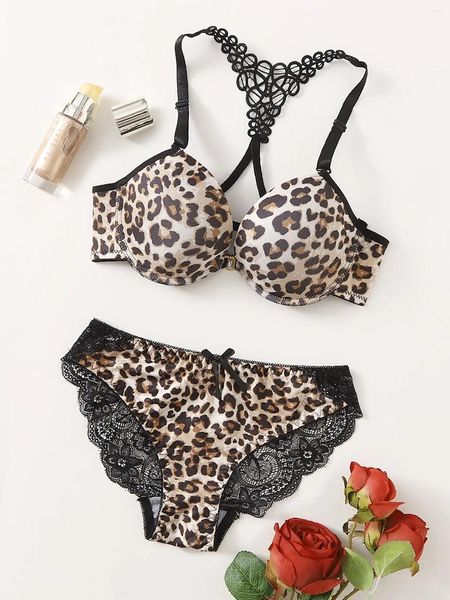 Bras Sets Diseño Pretty Fancy Lingerie Women 2 piezas ropa interior ropa de ropa leopardo estampado sujetador Camisole A3159