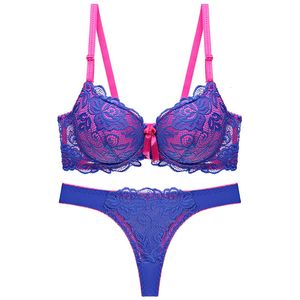 Bras Sets Push Up Sexy Lace Women Bra Set Thong Hollow Out Underwear Panty Set Intimante Bra Brief Lingerie Set Maat 34 36 38 40 42 44 ABC 230427