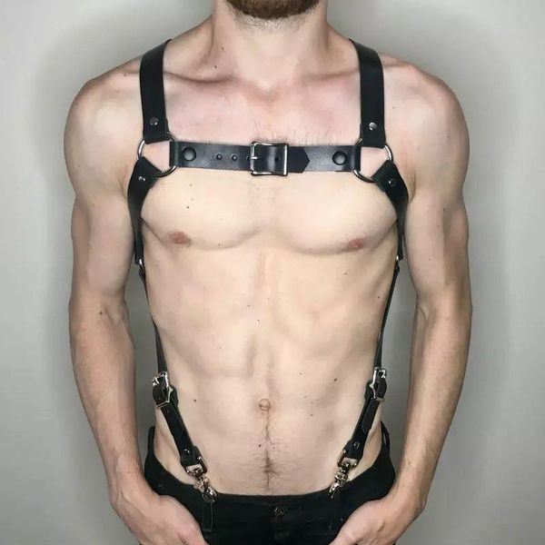 Conjuntos de sujetadores Rave disfraces Gay Gear Clubwear arnés tanques látex PU cuero hombres sexo exótico Top fetiche ajustable StrapBras
