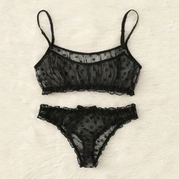 Bras Sets Sexy Brawear Sleepwear de dos piezas Mujeres Inferimates Sheer Polka Mesh Lace Puffles Sling superior