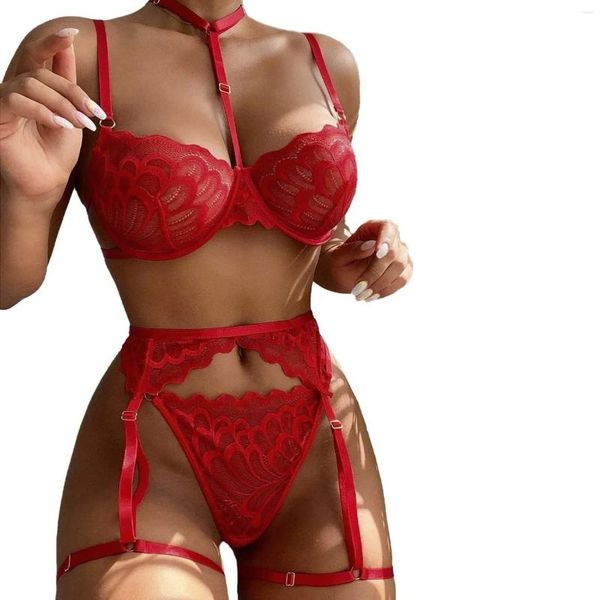 Conjuntos de sujetadores Sexy Erótico Intimates Ropa interior Traje Mujeres Sexual Lace Sling Ligas Lencería Gargantilla Sujetador Lenceria Erotita Mujer