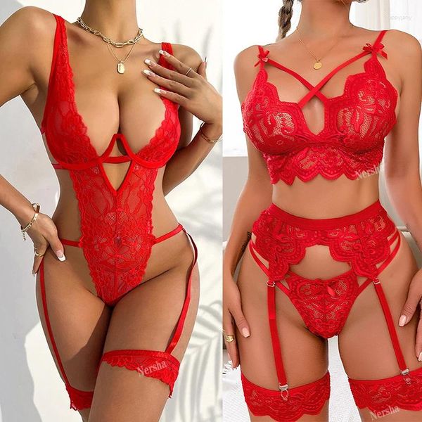 Soutien-gorge Ensembles Sexy Lingerie Érotique Femmes Soutien-Gorge Et Panty Jarretières 3pcs Voir À Travers Les Sous-Vêtements Pour Femmes Costumes Porno