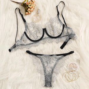 Bras stelt Sexy Fashion Women's Lace Underwear Tweede stuk set Lingerie Corset Underfrisfluiter pische mousseline slaapkleding Tops Briefs