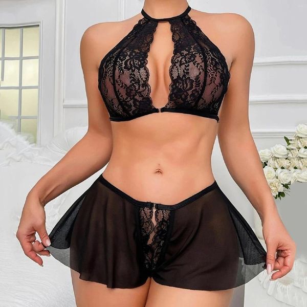 Soutien-gorge Ensembles Sexy Dentelle 2 pièces Soutien-gorge et culotte Ensemble Lingerie pour femmes Costumes exotiques porno Costume de sexe sensuel Chemises de nuit transparentes