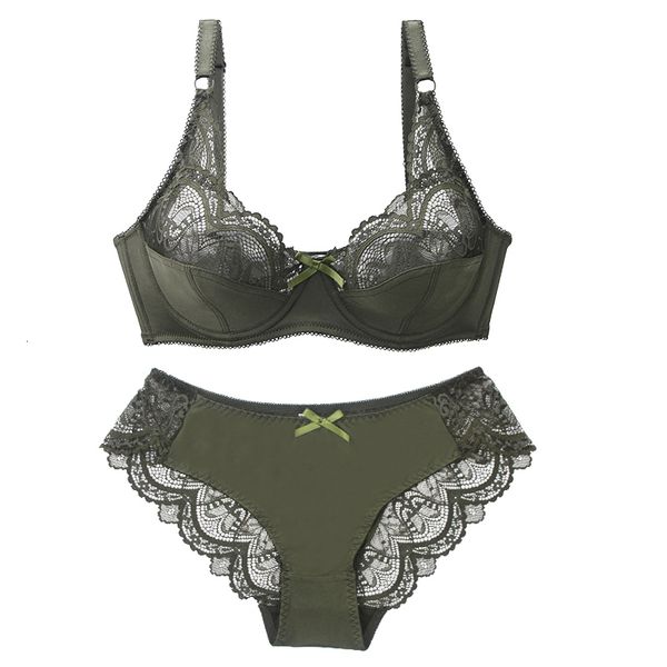 Bras set sexy en dentelle plus taille lingerie féminine transparente fine épaisse bcde tasse de soutien-gorge