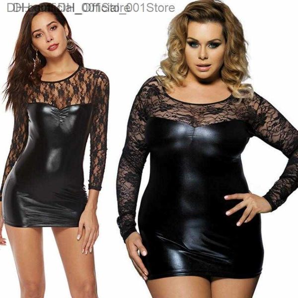 Sets Setsy Sexy Leather Bodycon Dress Lace Bodysuit Femenina de talla de talla de talla nocturna de láminas Cuerpo de lidera para mujeres Sexo de polo dance Z230814