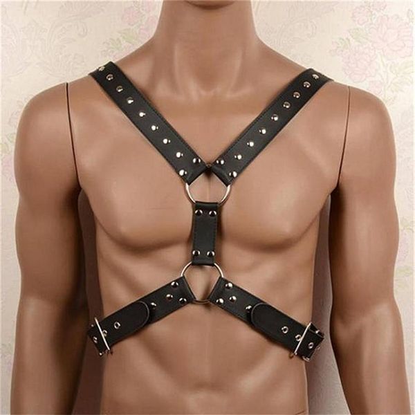 Ensembles de soutiens-gorge Sexy hauts en cuir poitrine hommes harnais réglable fétiche corps ceintures sangle érotique Gay vêtements pour BDSM Bondage Sex264K