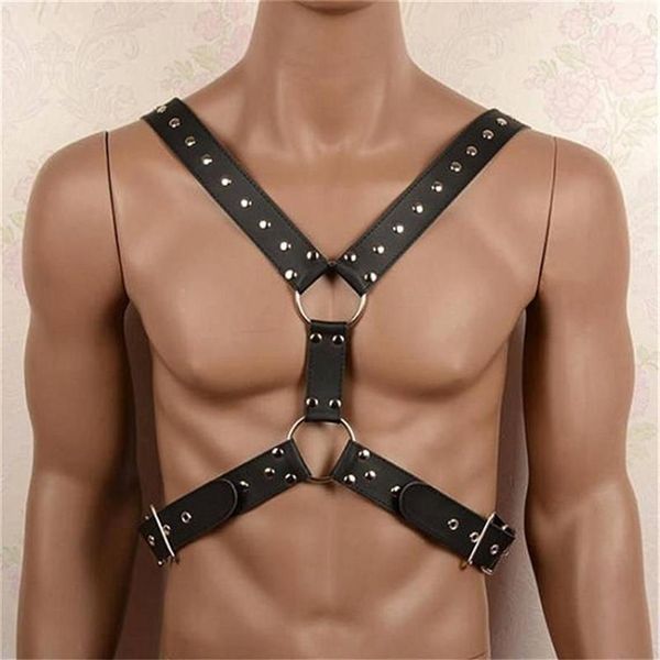 Soutien-gorge Ensembles Sexy Cuir Tops Poitrine Hommes Harnais Réglable Fétiche Corps Ceintures Sangle Érotique Gay Vêtements Pour BDSM Bondage Sex251L